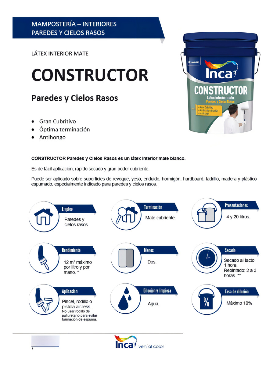 Pintura Interior Latex Antihongos Inca Constructor 4kg Color - Imagen 2