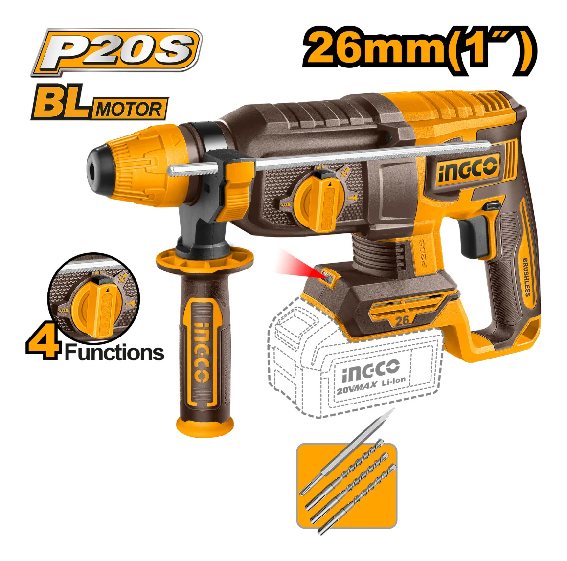 Ingco Cosli250381 Kit Combo 9 Herramientas 20v 2 Baterías - Imagen 2