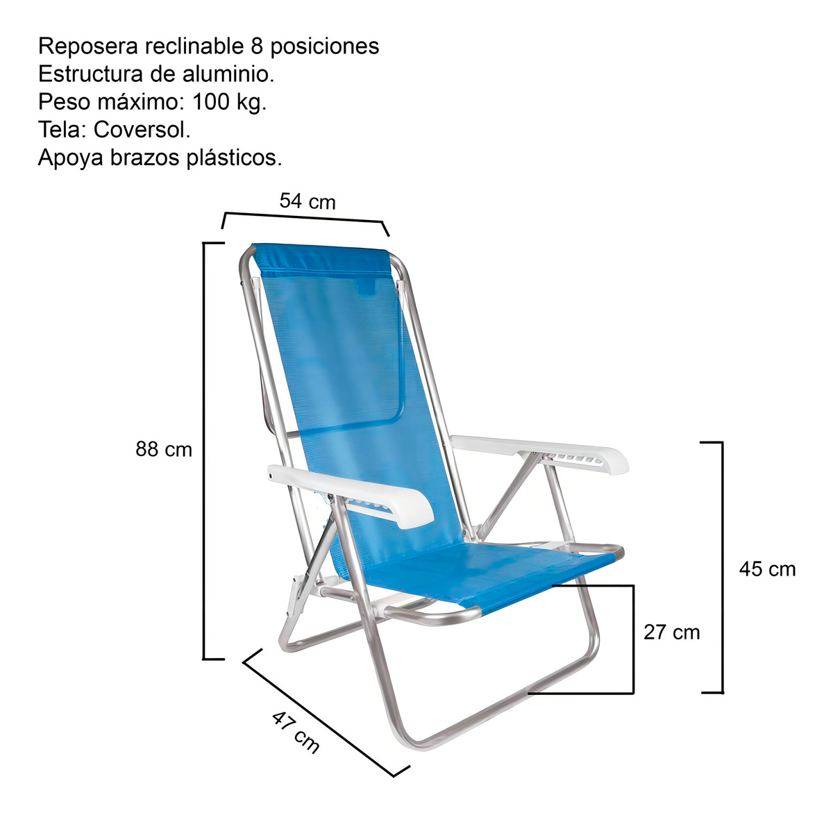 Reposera Silla Plegable Mor 8 Posiciones Azul Resistente - Imagen 7