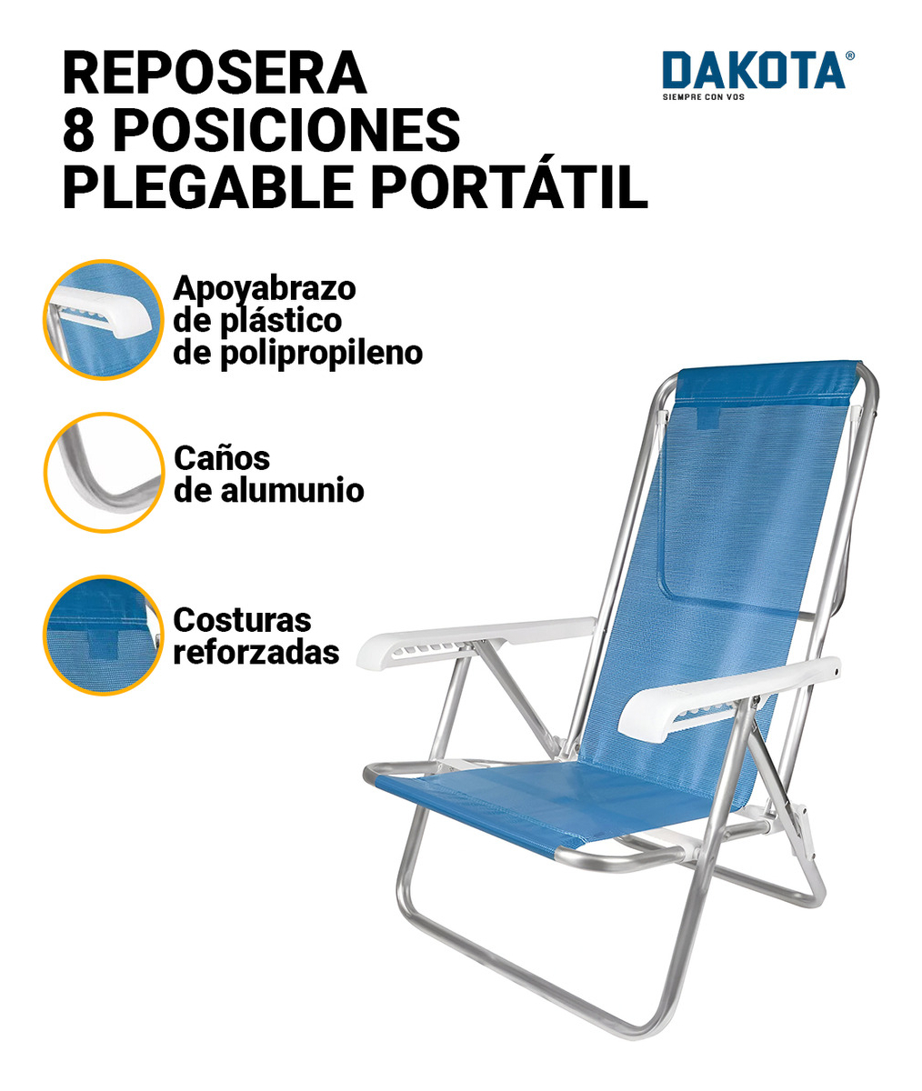 Reposera Silla Plegable Mor 8 Posiciones Azul Resistente - Imagen 12