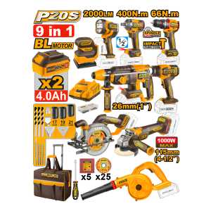 Ingco Cosli250381 Kit Combo 9 Herramientas 20v 2 Baterías