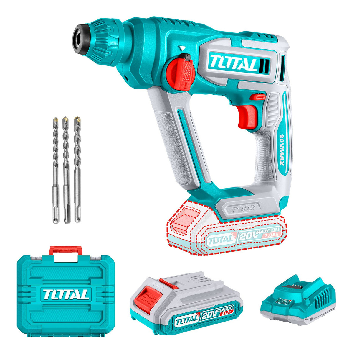 Rotomartillo 20v Total, 1.5j Sds Plus, Batería Y Cargador Turquesa 50 60hz