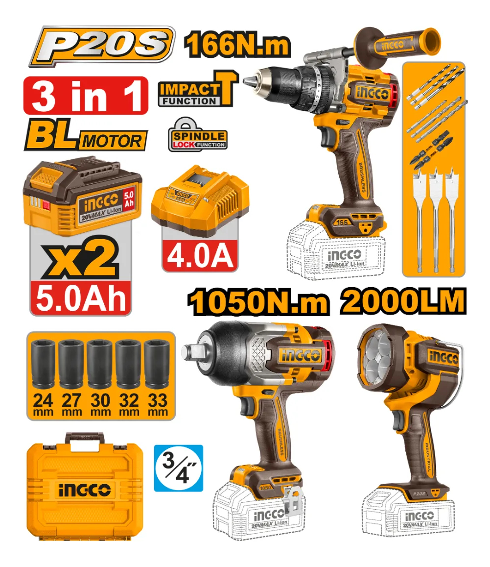 Kit Ingco Cosli250882: Taladro, Llave Impacto Y Foco - Imagen 2