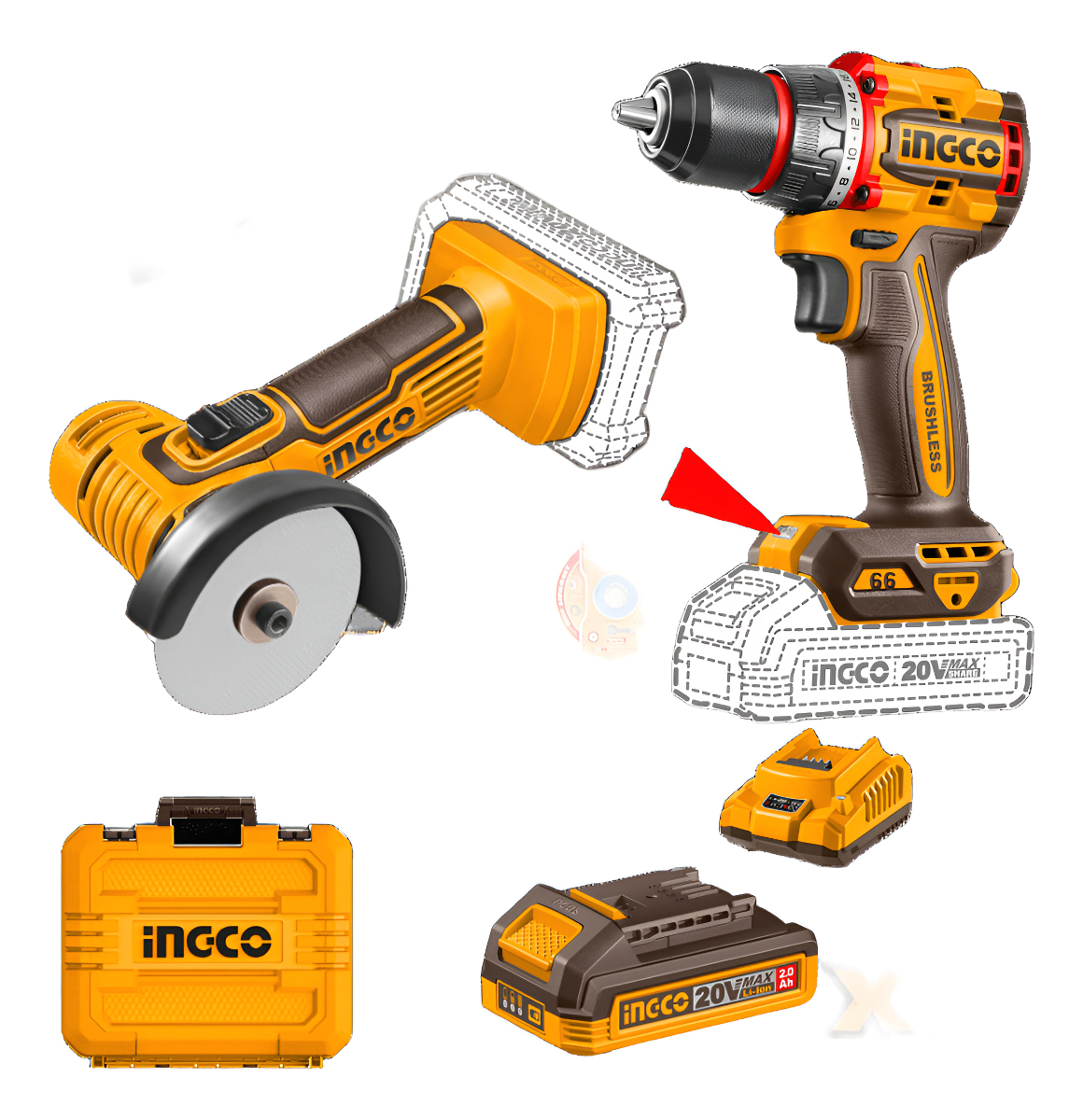 Kit Ingco Ckli20766 Amoladora + Taladro Atornillador