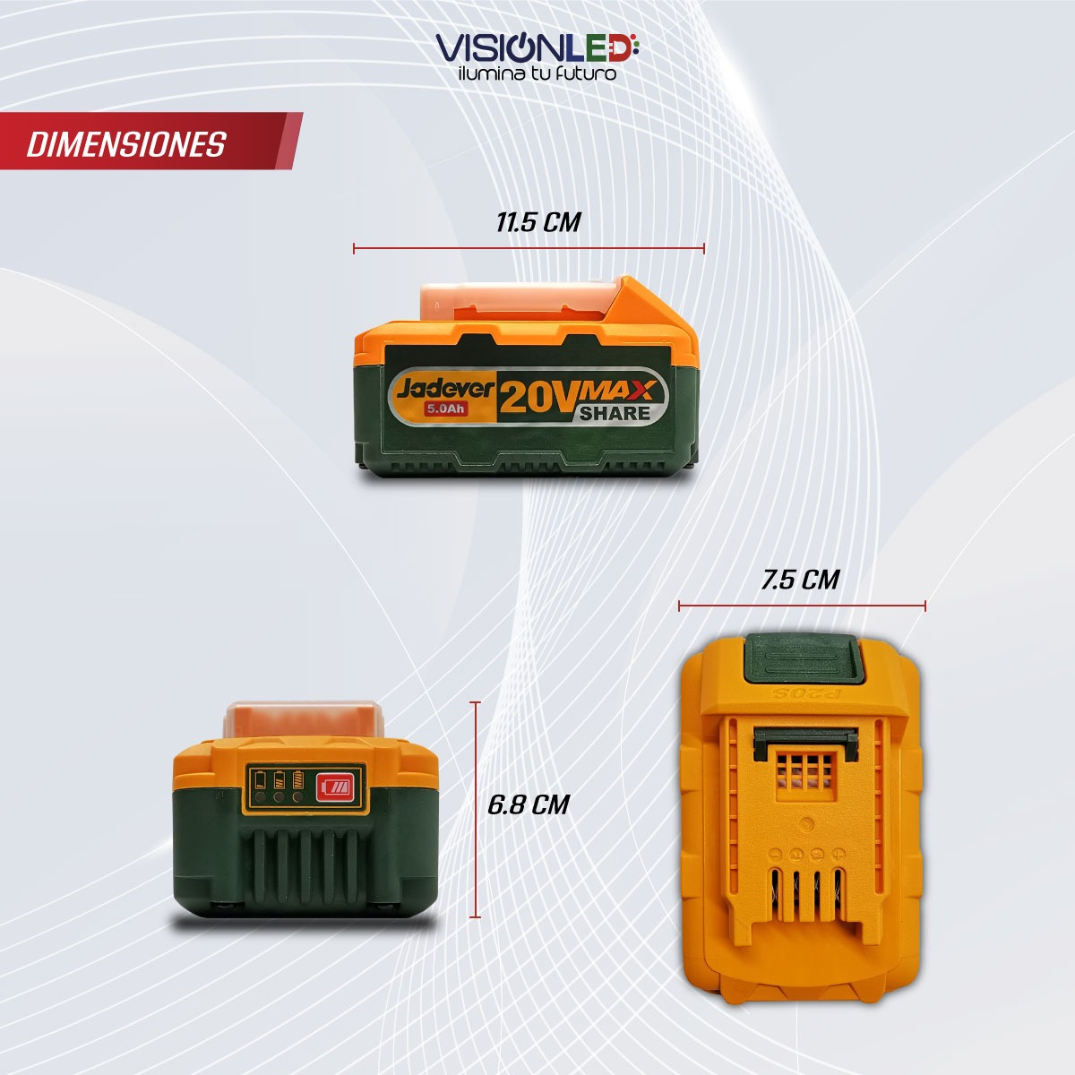 Bateria Ion Litio 20v 5.0 Ah Indicador Led Jadever Jdlbp550 - Imagen 2