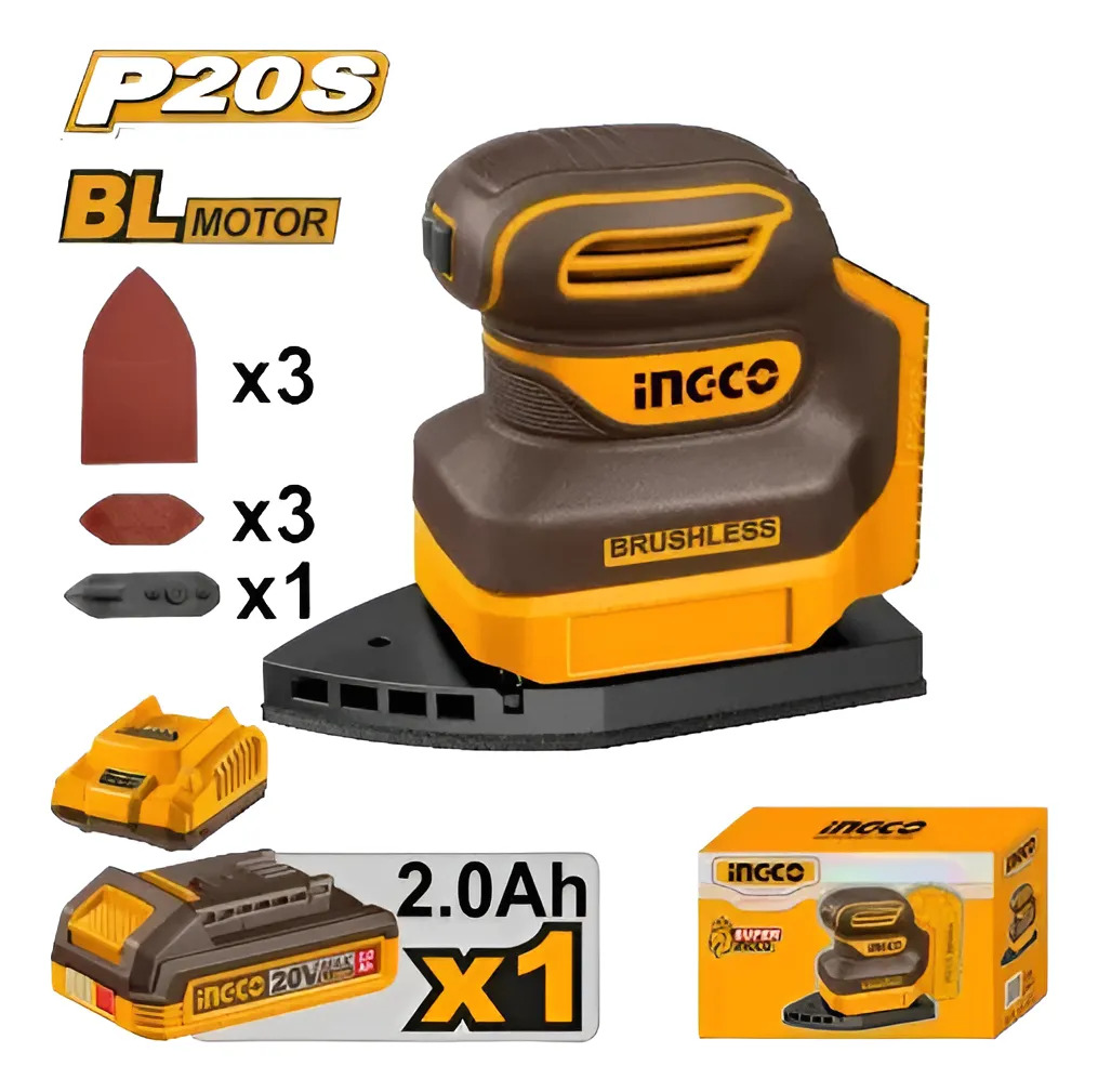 Lijadora Orbital Delta A Bateria P20s 20v + Lijas + Bat 2.0a