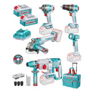 Kit Inalámbrico Total 20v: Percutor 66nm + Rotomartillo + Ll