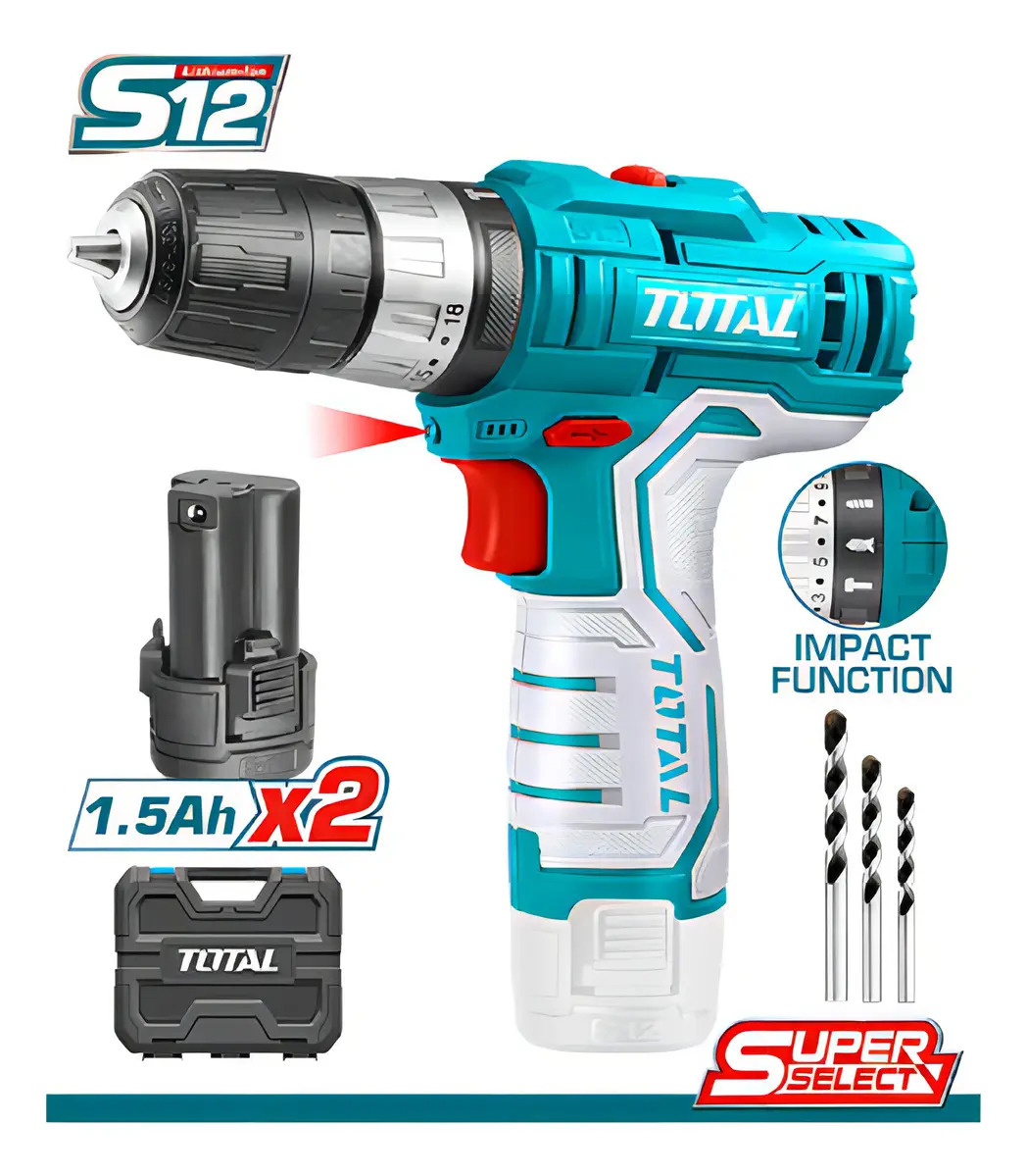 Taladro De Impacto 12v 3/8 10mm + 2 Bat 1.5ah + Carg Total Color Turquesa - Imagen 2