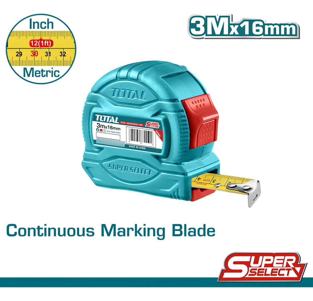 Cinta Huincha De Medir Metrica De Acero 3m Total Tmt34316 - Imagen 2