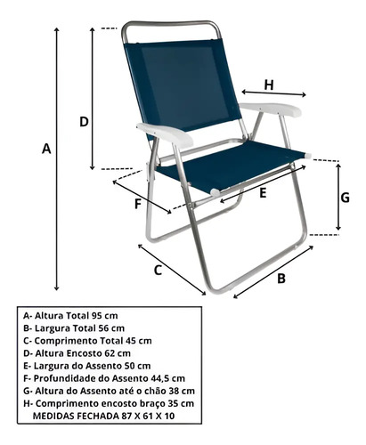 Silla De Playa Master Plus De Aluminio 2112 Blue Mor - Imagen 8