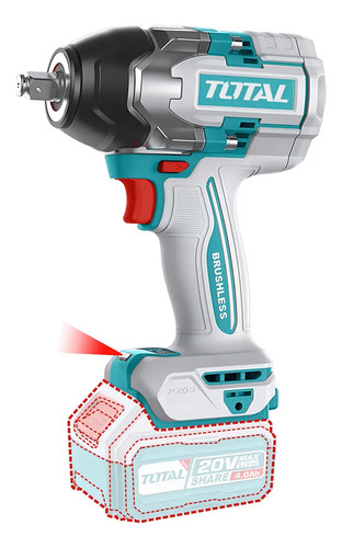 Llave, Pistola De Impacto Inalámbrica Total 20v Industrial - Motor Brushless, Sin Carbones, Encastre 1/2'', Torque 850nm... 50 60hz Turquesa - Imagen 3