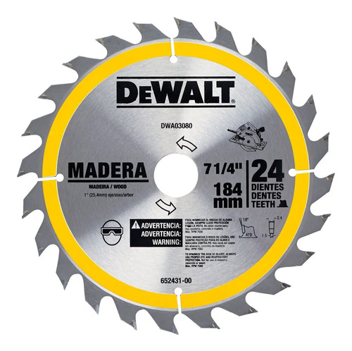 Disco Sierra Dewalt Dwa03080 7-1/4'' 24 Dientes Para Madera Color Gris Plateado