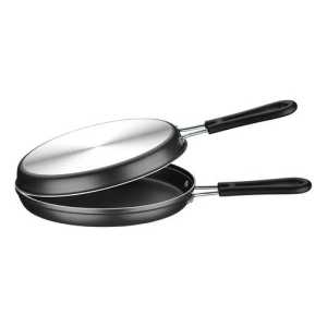 Sarten Doble 24 Cm Teflon Tramontina Omeletera Gris Oscuro