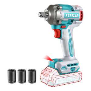 Llave, Pistola De Impacto Inalámbrica Total Industrial - Motor Brushless, Sin Carbones, Encastre 1/2'', Torque 400nm - Con 3 Dados - No Incluye Batería Ni Cargador - Tiwli20401 Turquesa