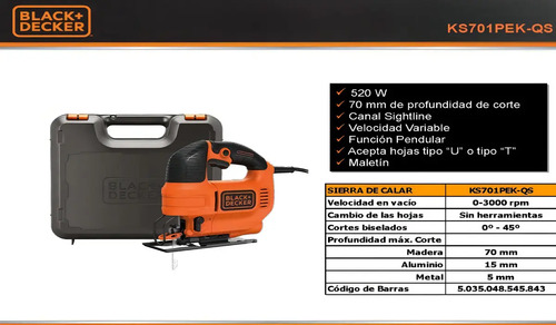 Sierra Caladora Black + Decker 550w Pendular Vel.var Maleta - Imagen 8