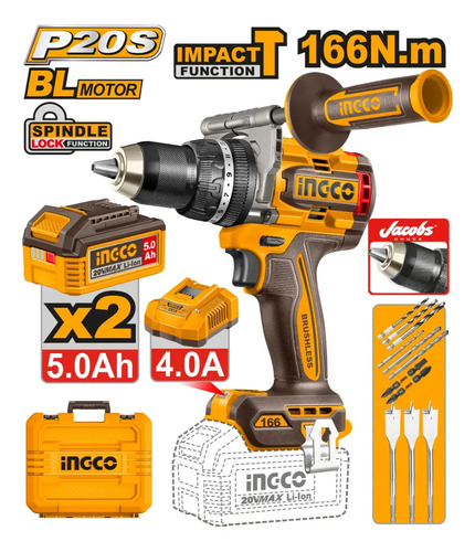 Taladro Ator Percutor 166nm + Acc + Valija Ingco Cidli201668 - Imagen 2