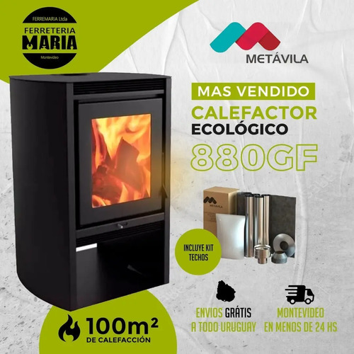 Estufa Calefactor Leña Ecológico Metavila 880gf + Kit Techo - Imagen 2