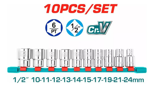 Set 10 Dados Encastre 1/2 10mm A 24mm Total Maria - Imagen 3