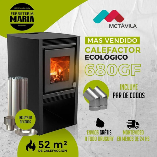 Calefactor A Leña Doble Combustion Kit Pared Metavila 52mt2 - Imagen 2