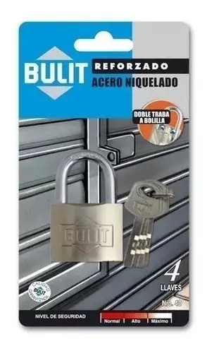 Candado Bulit De Acero Niquelado 40mm Con 3 Llaves - Imagen 2