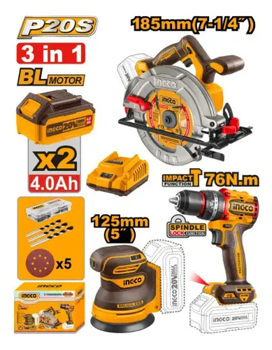 Kit Combo Herramientas 20v Brushless Ingco Cosli250181 - Imagen 2