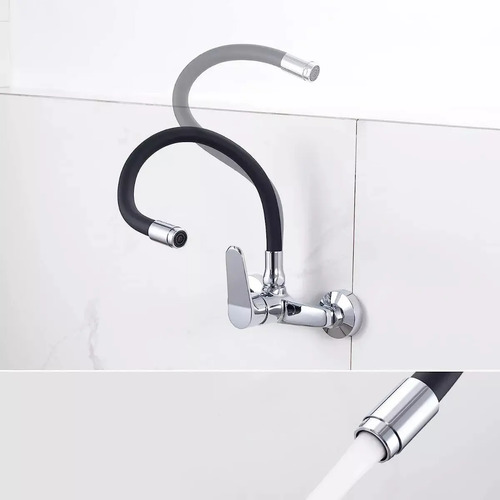 Monocomando Cocina Pared Wares 20cm Con Pico Negro Flexible - Imagen 2