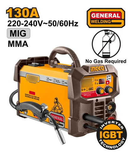 Soldadora Inverter Fcaw Mig/mma 130a 220-240v Ingco Fc13018 - Imagen 2