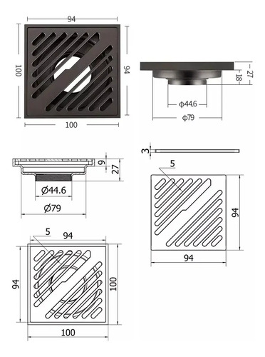 Rejilla 10x10 Con Marco Negro Mate Para Desagüe De Baño Bce. - Imagen 2