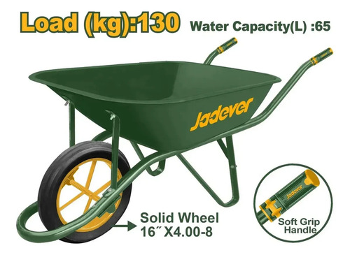 Carretilla Jadever 65l Rueda Maciza 130kg Metal Jdwb1f02 Verde