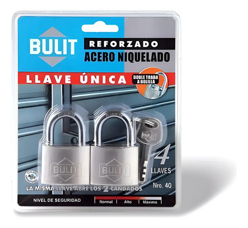 Pack 2 Candados Bulit 40 Mm Igual Llave Acero Niquelado