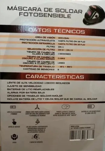 Careta Máscara Para Soldar Fotocromática Fotosensible Smart - Imagen 4
