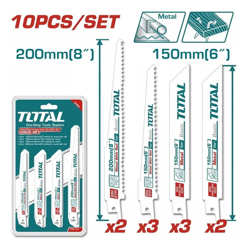 Set 10 Hojas De Sierra Sable Para Metal Y Madera Total - Imagen 4