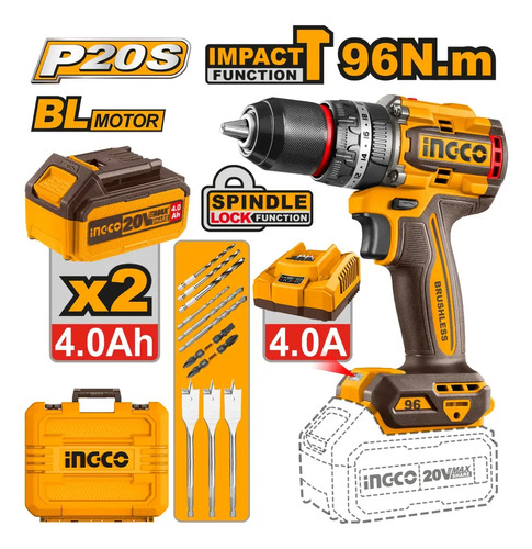 Taladro Atornillador Percutor 96nm Valija Ingco Cidli20968 - Imagen 2