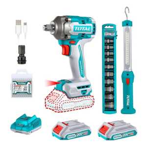 Kit Inalámbrico Total: Llave Impacto 1/2'' Motor Sin Carbones 400nm + Linterna Con 2 Baterías 2.0ah Litio-ion Cargador 10 Dados De Impacto Y 10 Puntas Tosli23048 Turquesa 50/60hz