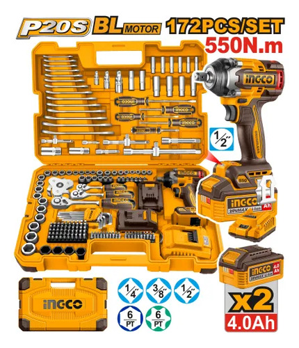Kit Set 172 Herramientas Combinadas + Llave De Impacto A Bat - Imagen 2