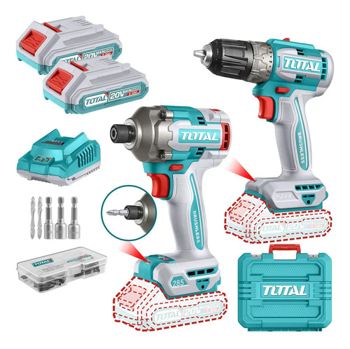 Kit Total 20v Sin Carbones, Atornillador 1/4'' Y 10mm, 2 Bat