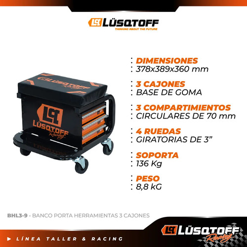 Banco Porta Herramientas Lusqtoff Bhl3-9 3 Cajones - Imagen 3