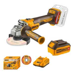 Amoladora Angular Inalambrica Ingco 115mm Bateria + 5 Discos + Cargador Cagli261521 Naranja