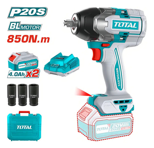 Llave, Pistola De Impacto Inalámbrica Total 20v Industrial - Motor Brushless, Sin Carbones, Encastre 1/2'', Torque 850nm... 50 60hz Turquesa - Imagen 2