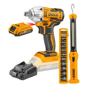 Llave De Impacto 20v 2 Baterías Sin Carbones Ingco + Acceso.