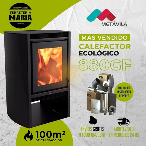 Estufa Calefactor Leña Ecológico Metavila 880gf + Kit Pared - Imagen 2