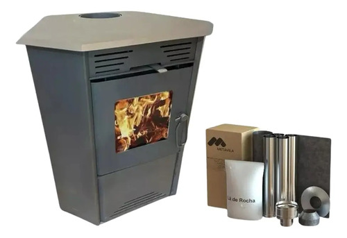 Calefactor Ecológico Doble Combustión Esq. + Kit Caños 790gf