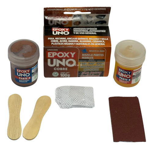 Pegamento Adhesivo Epoxi Uno 100g Soporta 400° Color Cobre