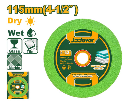 Disco Para Vidrio Verde Jadever 115mm 4.1/2 Jddc9k45