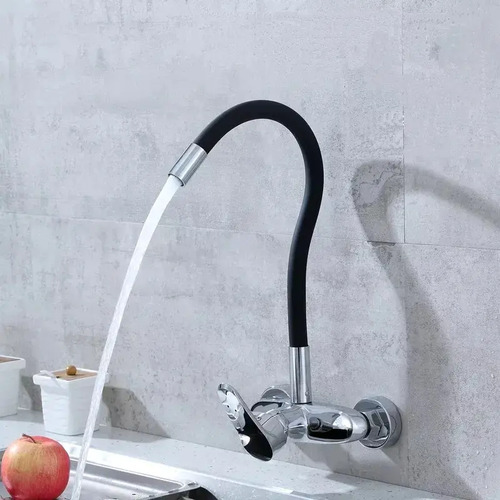 Monocomando Cocina Pared Wares 20cm Con Pico Negro Flexible - Imagen 4