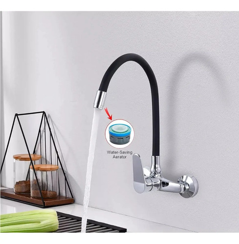 Monocomando Cocina Pared Wares 20cm Con Pico Negro Flexible - Imagen 5