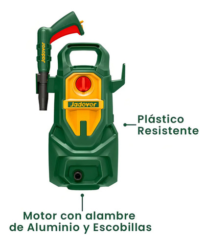 Hidrolavadora 1400w 110bar + 3 Piezas Jadever Color Verde - Imagen 2