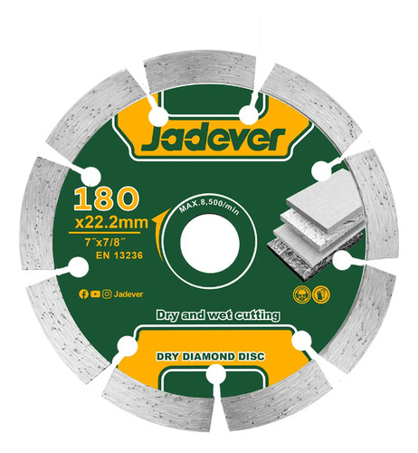 Disco Diamantado Segmentado Seco 180mm 7 Jadever Color Verde Oscuro
