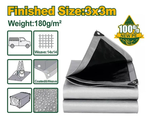 Lona Reforzada 3x3m Uso Pesado 180g/m2 Jadever Jdtq8833 - Imagen 2