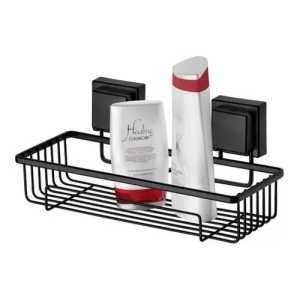Organizador Para Baño Con Ventosa Cuadrada Negro Mate